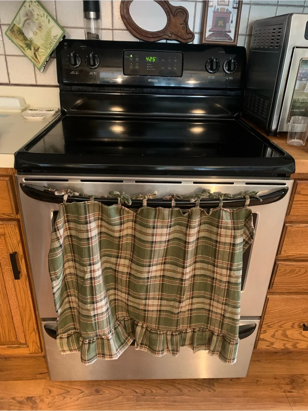 Green Plaid Oven Curtain or Dishwasher Curtain or Cafe Window Curtain